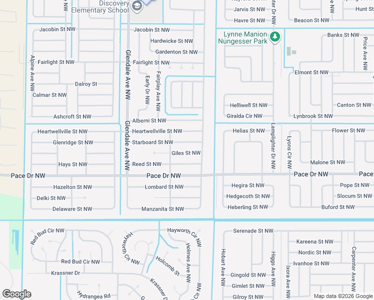 map of restaurants, bars, coffee shops, grocery stores, and more near 1445 Giles Street Northwest in Palm Bay