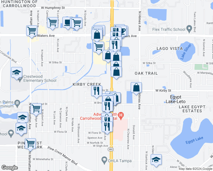 map of restaurants, bars, coffee shops, grocery stores, and more near 7814 North Dale Mabry Highway in Tampa