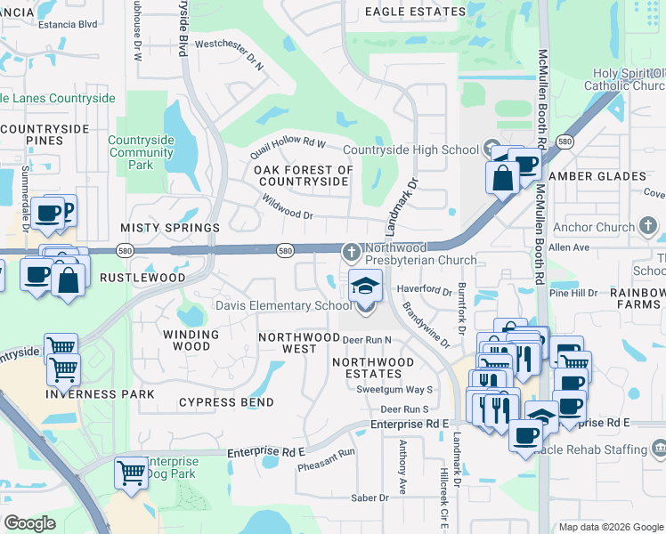 map of restaurants, bars, coffee shops, grocery stores, and more near 2845 Luce Drive West in Clearwater