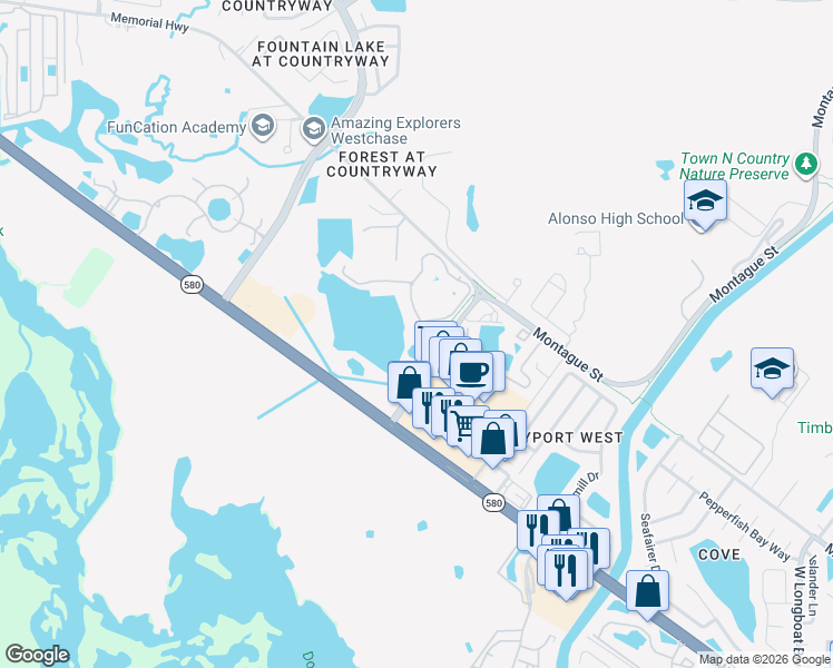 map of restaurants, bars, coffee shops, grocery stores, and more near 11306 Mallory Square Drive in Tampa