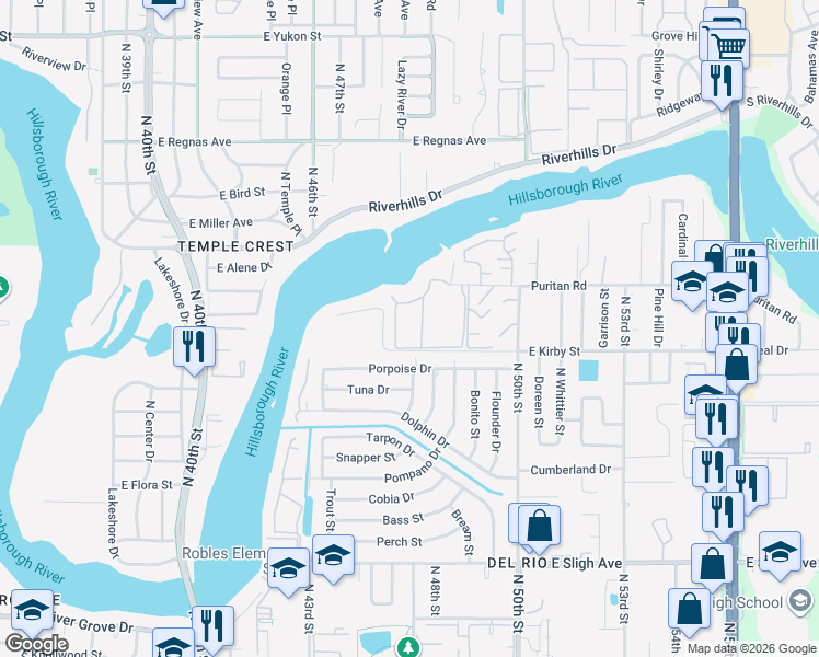 map of restaurants, bars, coffee shops, grocery stores, and more near 7832 Niagara Avenue in Tampa