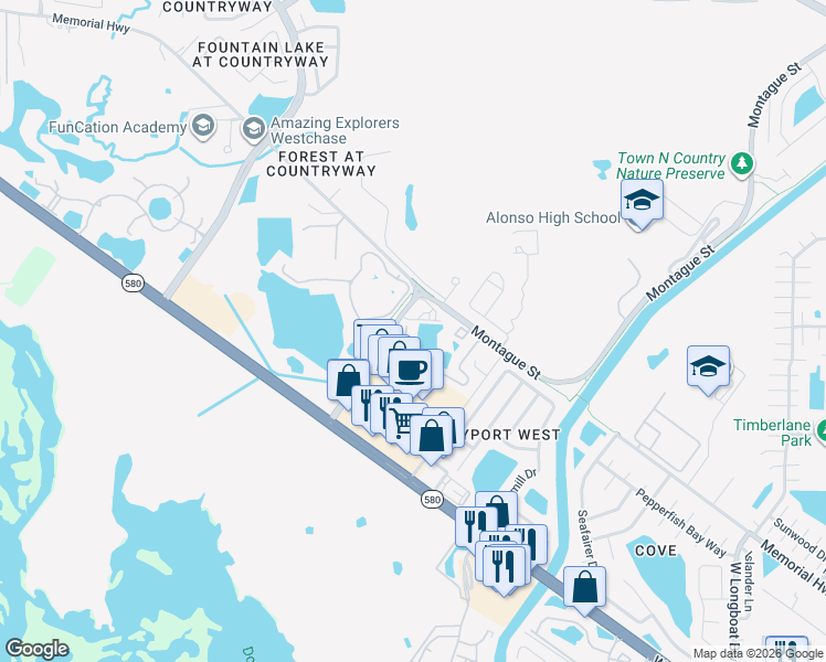 map of restaurants, bars, coffee shops, grocery stores, and more near 11609 Colony Lake Drive in Tampa
