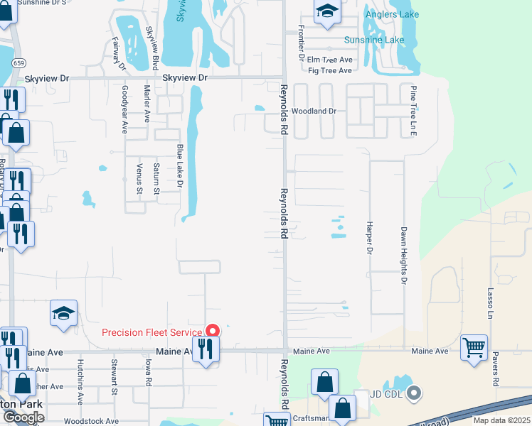 map of restaurants, bars, coffee shops, grocery stores, and more near 7 Peachtree Hill Road in Lakeland