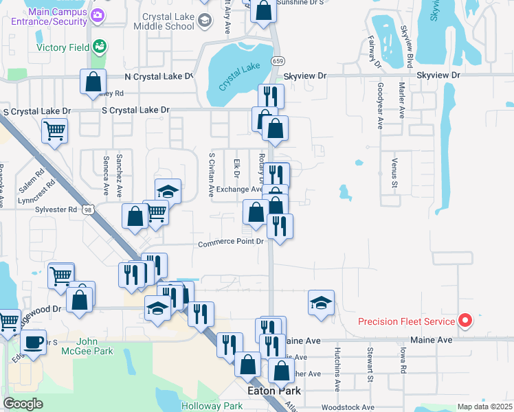 map of restaurants, bars, coffee shops, grocery stores, and more near 2603 East Civitan Avenue in Lakeland