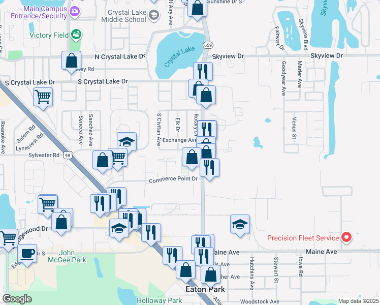 map of restaurants, bars, coffee shops, grocery stores, and more near 2603 East Civitan Avenue in Lakeland