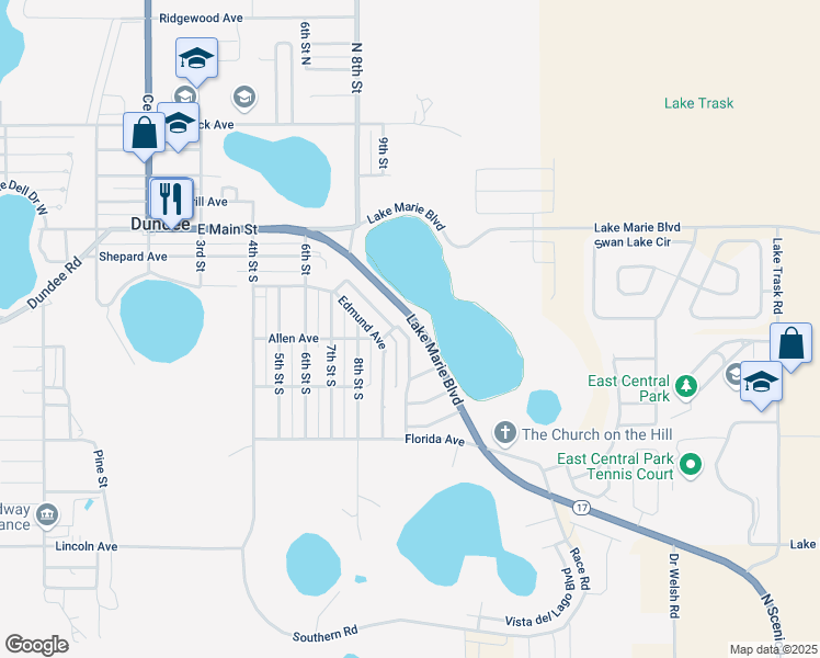map of restaurants, bars, coffee shops, grocery stores, and more near 909 Valentina Drive in Dundee