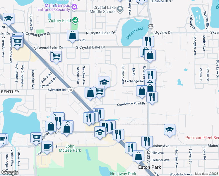 map of restaurants, bars, coffee shops, grocery stores, and more near 1936 Crystal Grove Drive in Lakeland