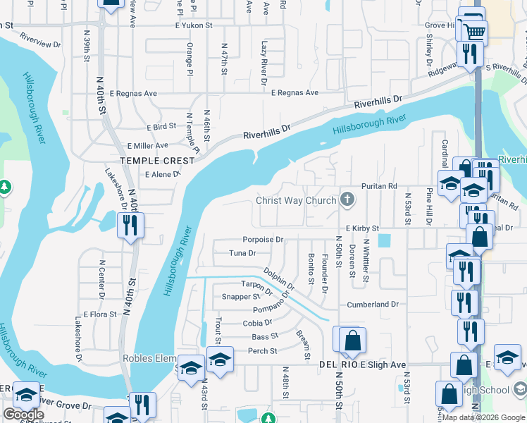 map of restaurants, bars, coffee shops, grocery stores, and more near 4947 Puritan Circle in Tampa