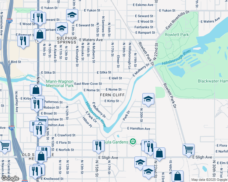 map of restaurants, bars, coffee shops, grocery stores, and more near 1712 East Maple Avenue in Tampa
