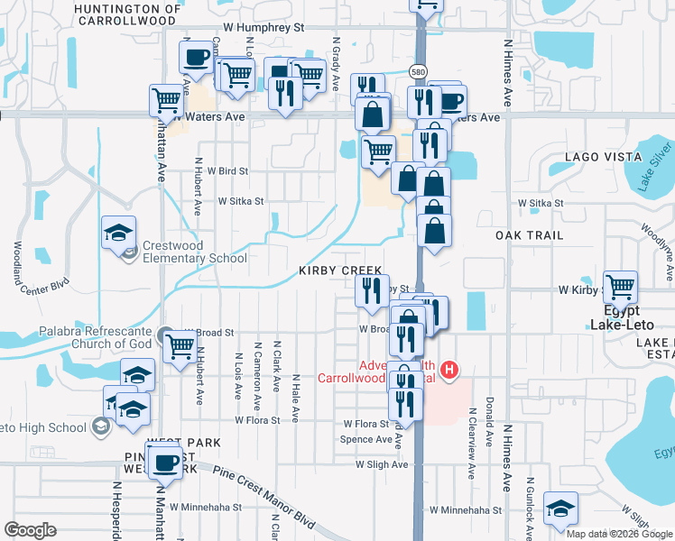 map of restaurants, bars, coffee shops, grocery stores, and more near 4014 Cedar Limb Court in Tampa