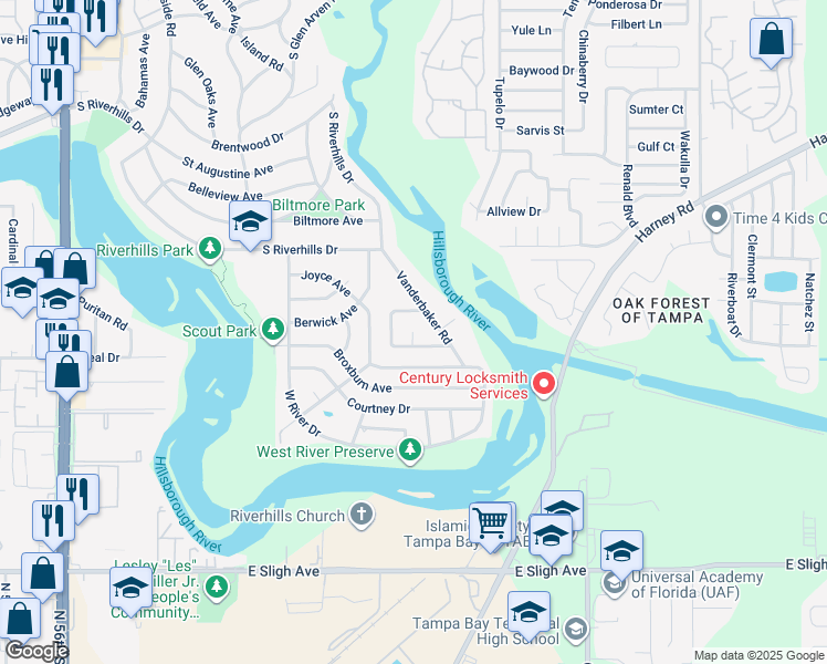 map of restaurants, bars, coffee shops, grocery stores, and more near 777 Grand Court in Tampa