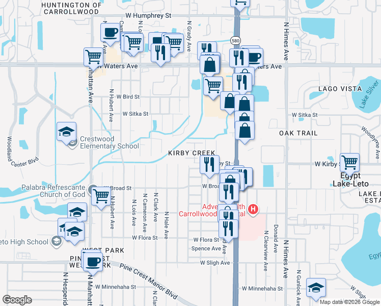 map of restaurants, bars, coffee shops, grocery stores, and more near 4014 Cedar Limb Court in Tampa