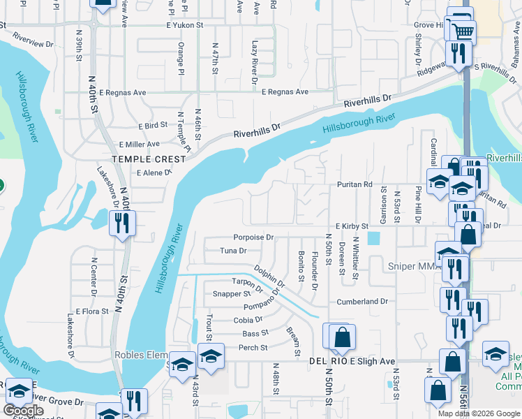 map of restaurants, bars, coffee shops, grocery stores, and more near 7869 Niagara Avenue in Tampa