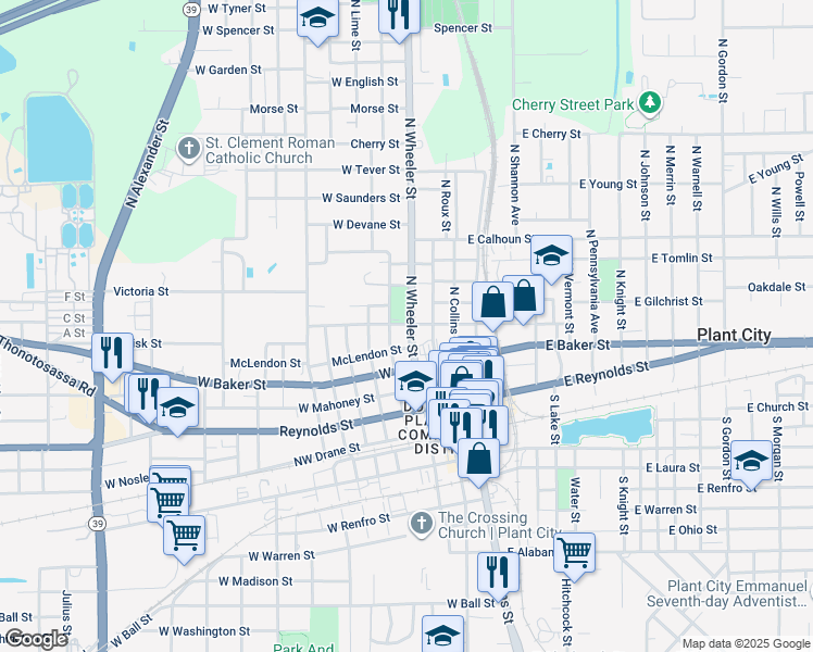 map of restaurants, bars, coffee shops, grocery stores, and more near 507 North Wheeler Street in Plant City