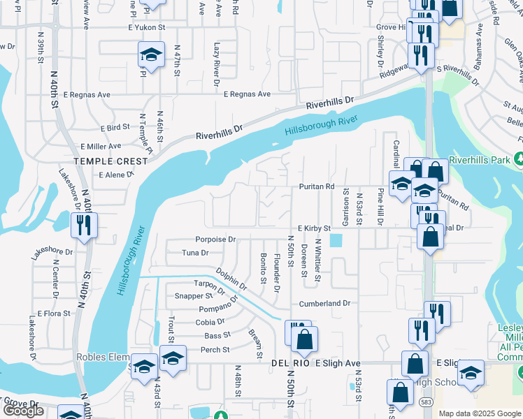 map of restaurants, bars, coffee shops, grocery stores, and more near 7807 Edward Spray Road in Tampa