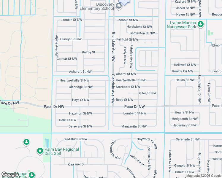 map of restaurants, bars, coffee shops, grocery stores, and more near 843 Delano Avenue Northwest in Palm Bay