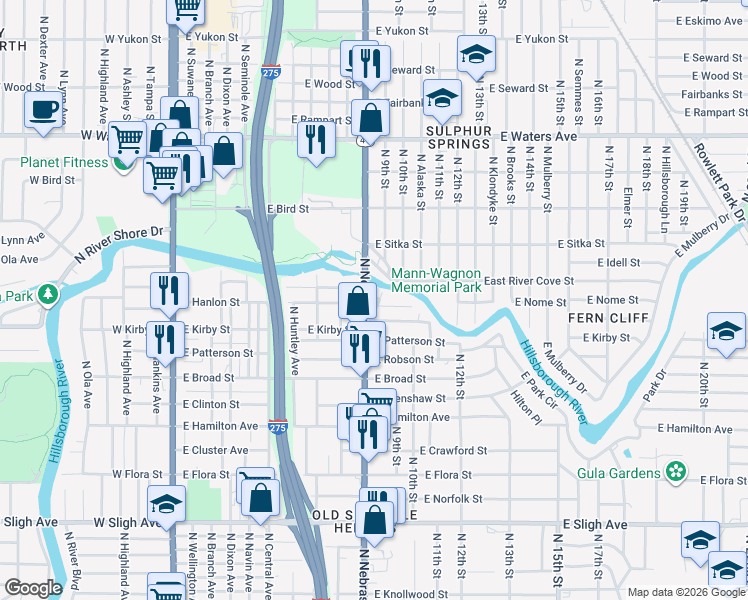 map of restaurants, bars, coffee shops, grocery stores, and more near 6 Hamilton Heath Drive in Tampa