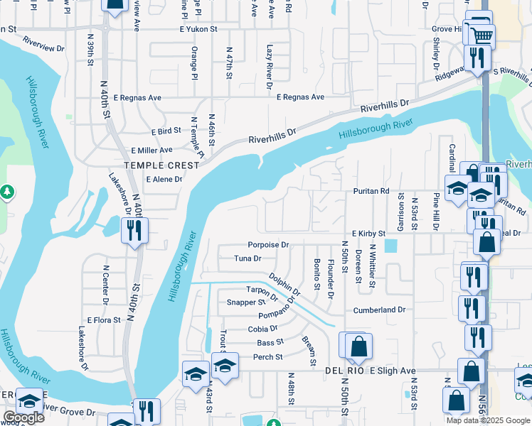 map of restaurants, bars, coffee shops, grocery stores, and more near 4947 Puritan Circle in Tampa