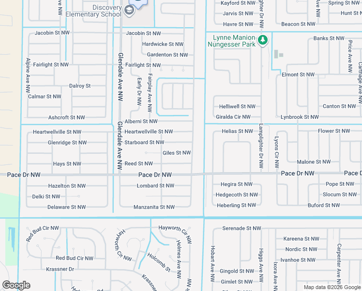 map of restaurants, bars, coffee shops, grocery stores, and more near 1446 Giles Street Northwest in Palm Bay