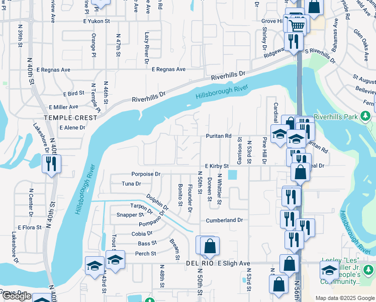 map of restaurants, bars, coffee shops, grocery stores, and more near 7903 Holly Lea Court in Tampa