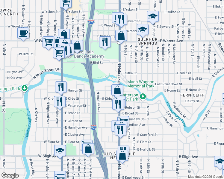 map of restaurants, bars, coffee shops, grocery stores, and more near 7705 North Arden Avenue in Tampa
