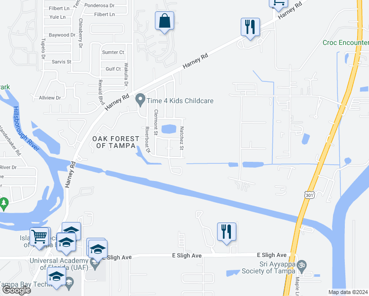 map of restaurants, bars, coffee shops, grocery stores, and more near 8209 Natchez Street in Tampa