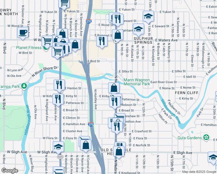 map of restaurants, bars, coffee shops, grocery stores, and more near 7705 North Arden Avenue in Tampa