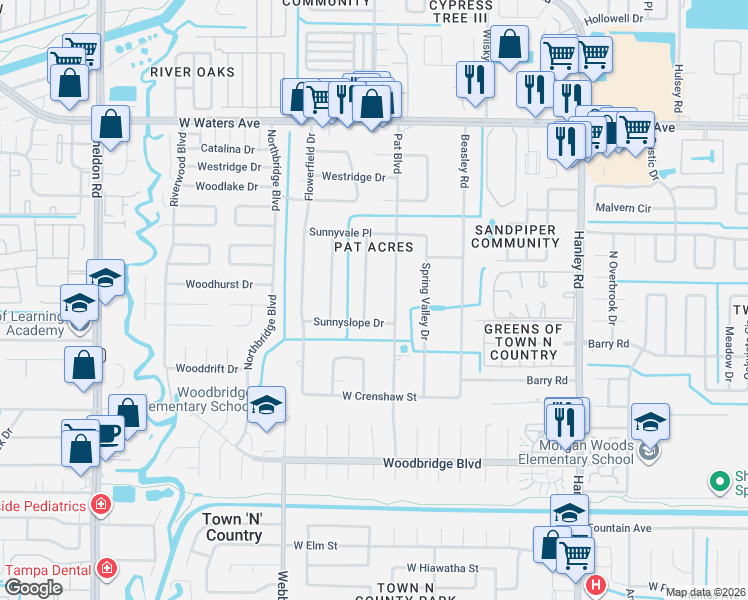 map of restaurants, bars, coffee shops, grocery stores, and more near 8205 Sunnyslope Dr in Tampa