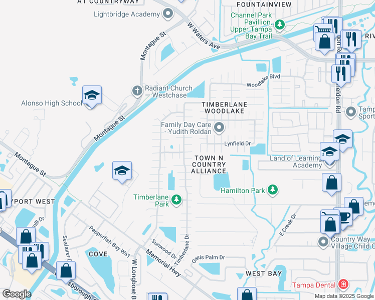 map of restaurants, bars, coffee shops, grocery stores, and more near 10108 Hickory Hollow Court in Tampa