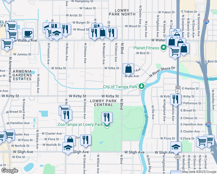 map of restaurants, bars, coffee shops, grocery stores, and more near 914 West Gaston Place in Tampa