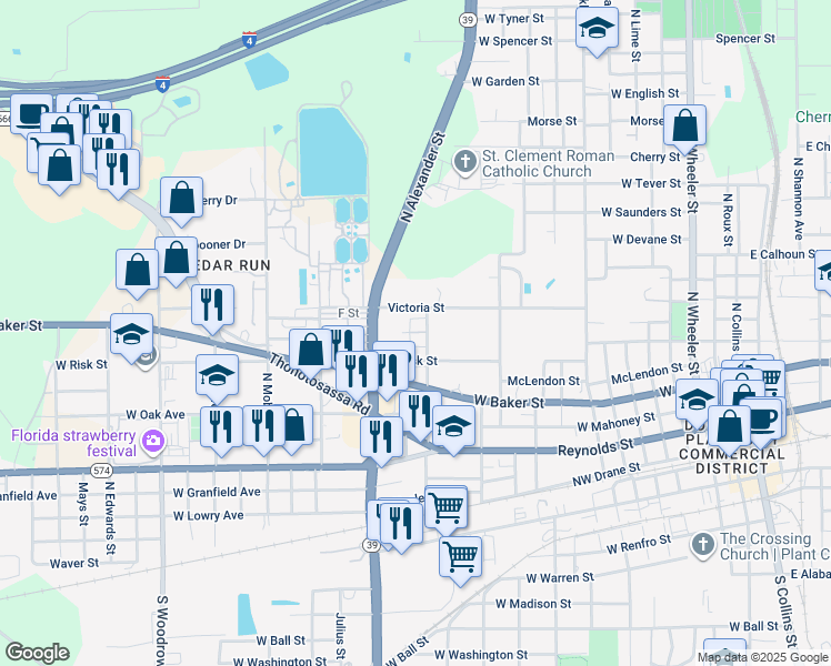 map of restaurants, bars, coffee shops, grocery stores, and more near 610 North Alexander Street in Plant City