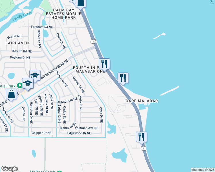map of restaurants, bars, coffee shops, grocery stores, and more near 890 Vignoles Avenue Northeast in Palm Bay