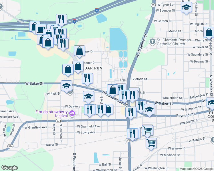 map of restaurants, bars, coffee shops, grocery stores, and more near 1804 West Charlotte Street in Plant City