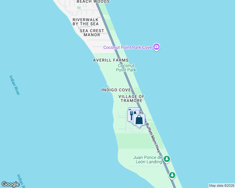 map of restaurants, bars, coffee shops, grocery stores, and more near 134 Windemere Place in Melbourne Beach