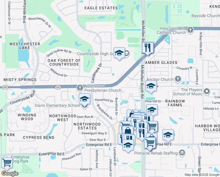 map of restaurants, bars, coffee shops, grocery stores, and more near 2967 Mayfair Court in Clearwater