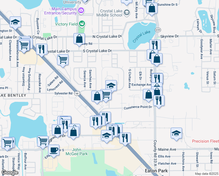 map of restaurants, bars, coffee shops, grocery stores, and more near 1969 Crystal Grove Drive in Lakeland