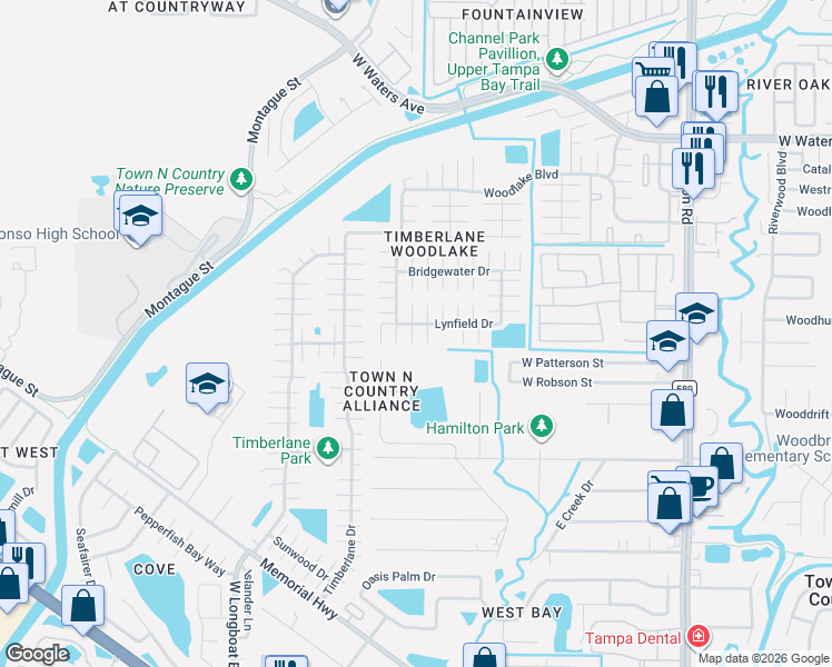 map of restaurants, bars, coffee shops, grocery stores, and more near 9608 Kingsburgh Court in Tampa