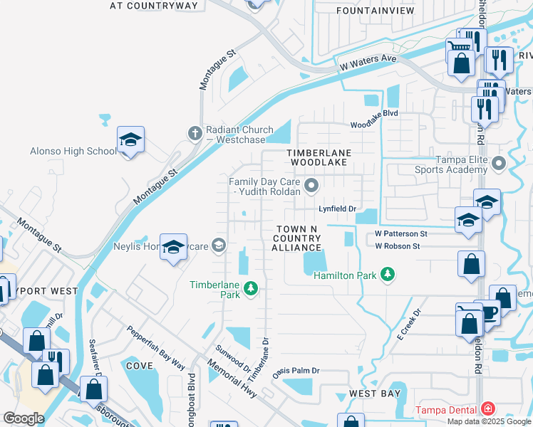 map of restaurants, bars, coffee shops, grocery stores, and more near 10108 Tallwood Court in Tampa
