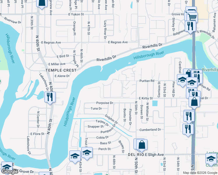 map of restaurants, bars, coffee shops, grocery stores, and more near 7860 Niagara Avenue in Tampa