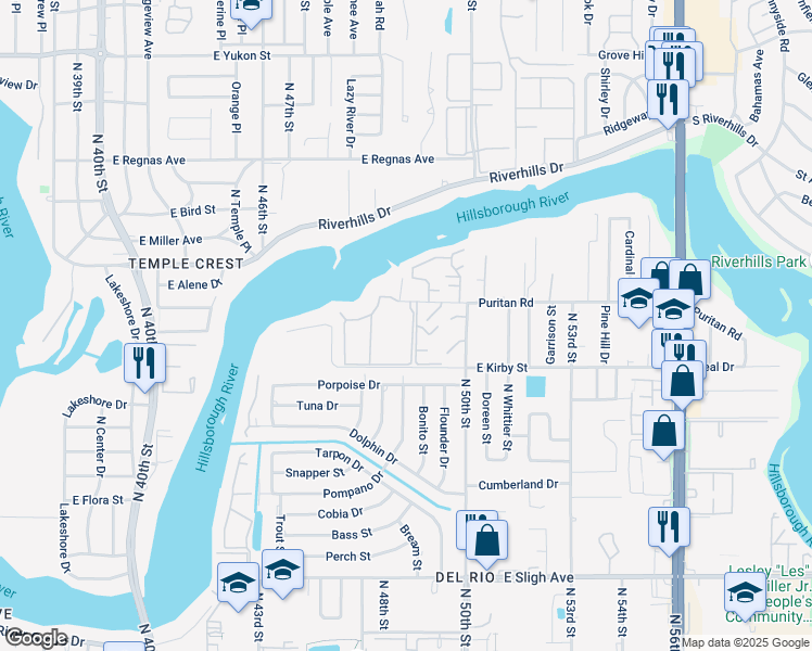 map of restaurants, bars, coffee shops, grocery stores, and more near 7890 Edward Spray Road in Tampa