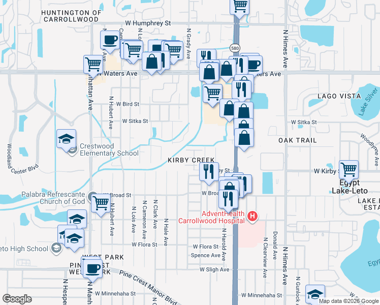 map of restaurants, bars, coffee shops, grocery stores, and more near 4010 Oak Limb Court in Tampa