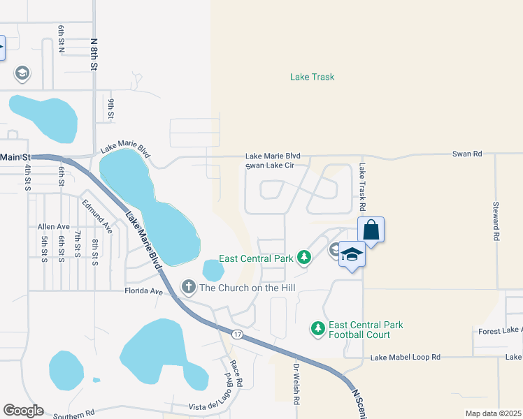 map of restaurants, bars, coffee shops, grocery stores, and more near 1476 Swan Lake Circle in Dundee