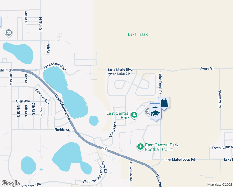 map of restaurants, bars, coffee shops, grocery stores, and more near 1472 Swan Lake Circle in Dundee