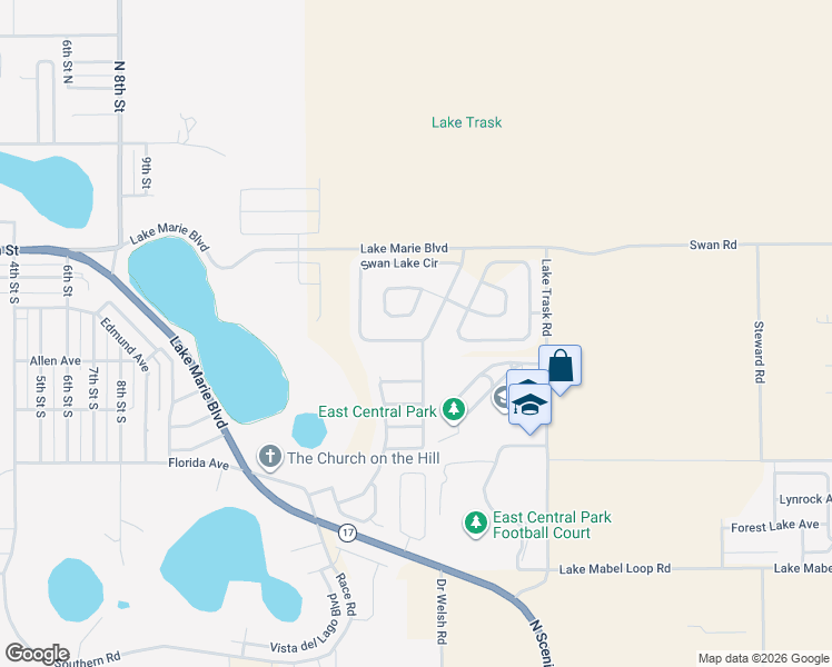 map of restaurants, bars, coffee shops, grocery stores, and more near 1452 Swan Lake Circle in Dundee