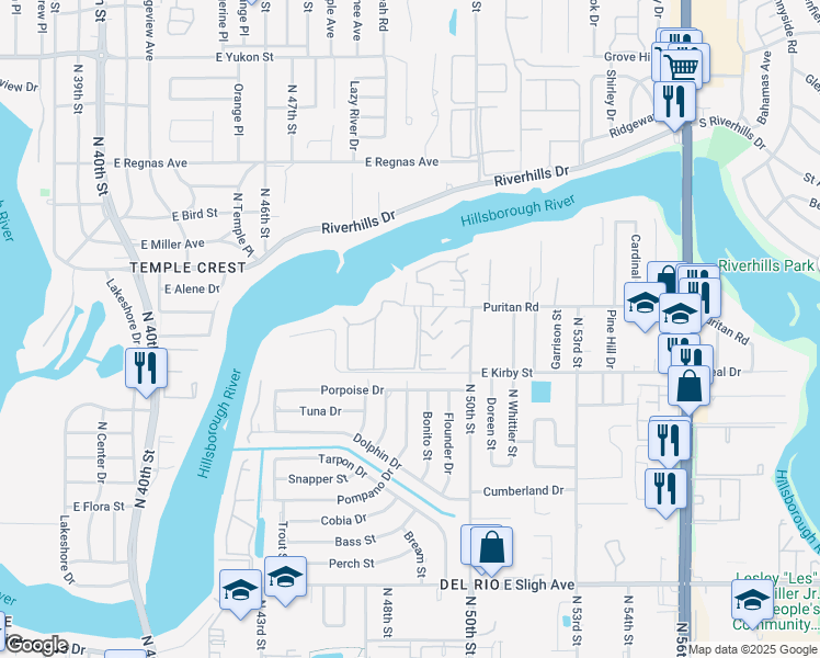 map of restaurants, bars, coffee shops, grocery stores, and more near 7890 Edward Spray Road in Tampa