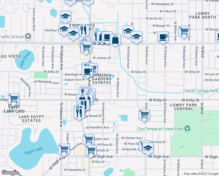 map of restaurants, bars, coffee shops, grocery stores, and more near 2309 West Marquette Avenue in Tampa