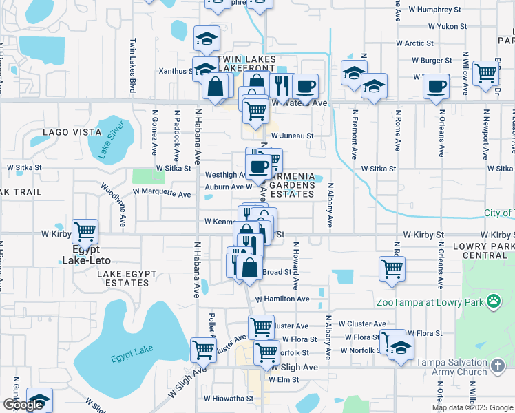 map of restaurants, bars, coffee shops, grocery stores, and more near 2506 West Marquette Avenue in Tampa