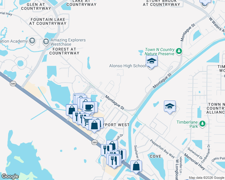 map of restaurants, bars, coffee shops, grocery stores, and more near 7650 Deer Valley Circle in Tampa