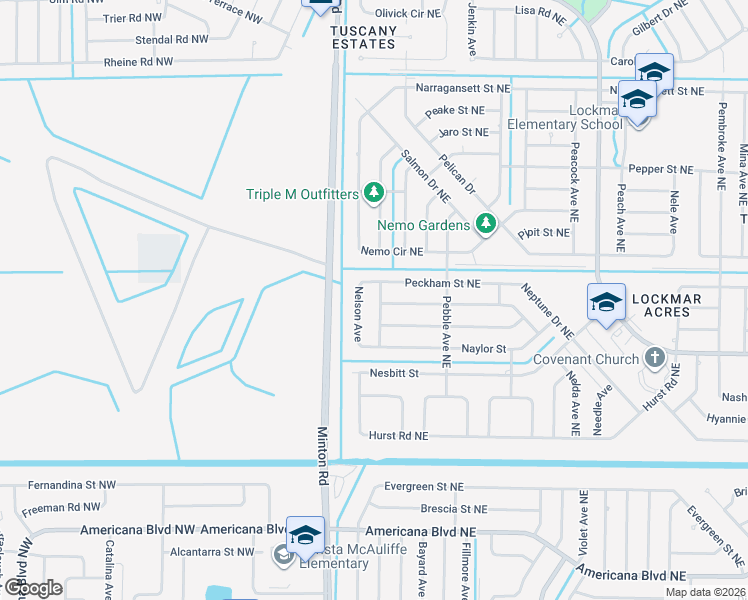 map of restaurants, bars, coffee shops, grocery stores, and more near 892 Gabriel Avenue Northeast in Palm Bay