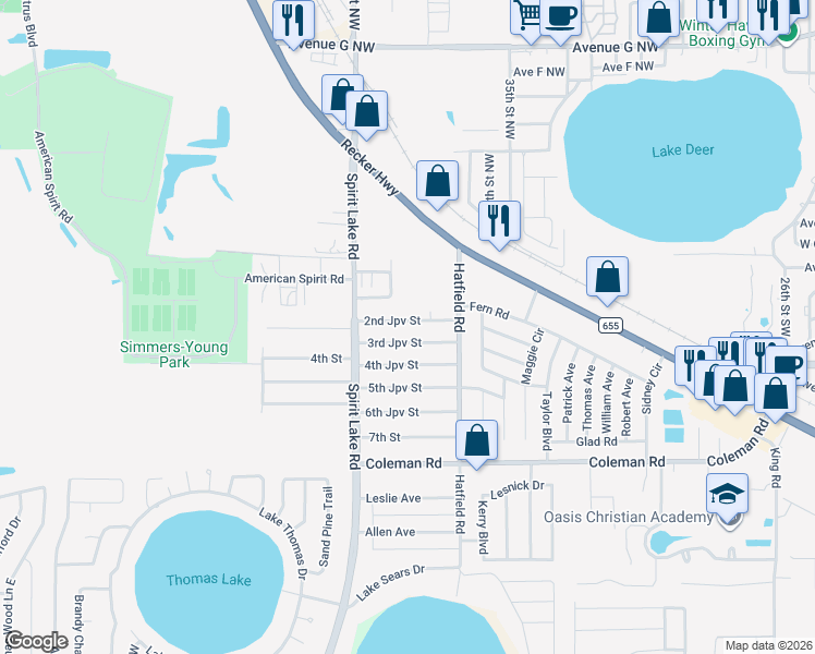 map of restaurants, bars, coffee shops, grocery stores, and more near 114 2nd Jpv Street in Winter Haven